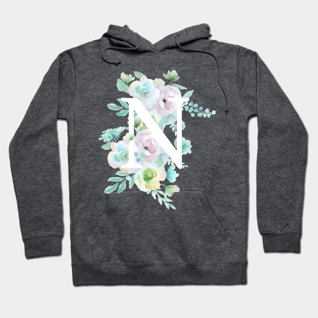 Botanical alphabet N green and purple flowers Hoodie by colorandcolor